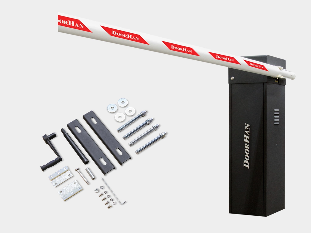 Стойкa шлагбаума со встроенным блоком управления, алюминиевая стрела, крепежные элементы, пружина.